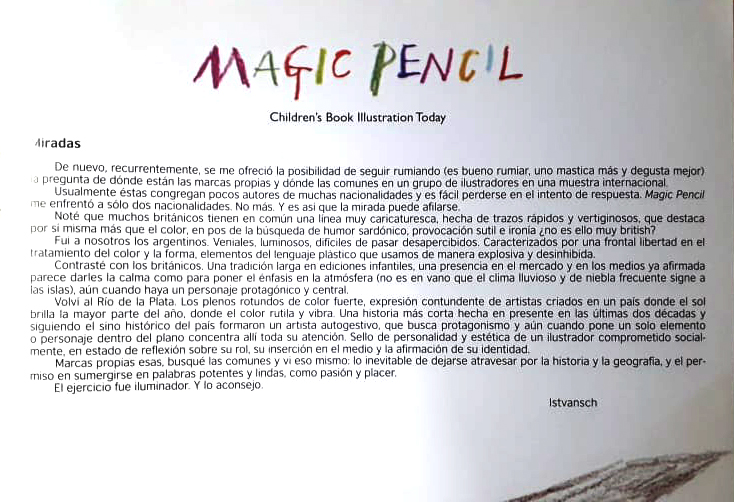 Prólogo de Istvansch al catálogo de la muestra "Magic Pencil - Children´s Book illustration Today"